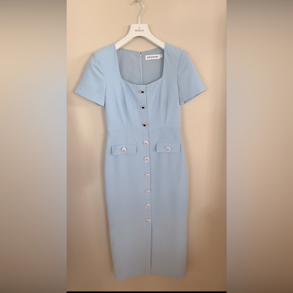 Self Portrait BLUE CREPE BUTTON MIDI DRESS - Picture 2 of 5